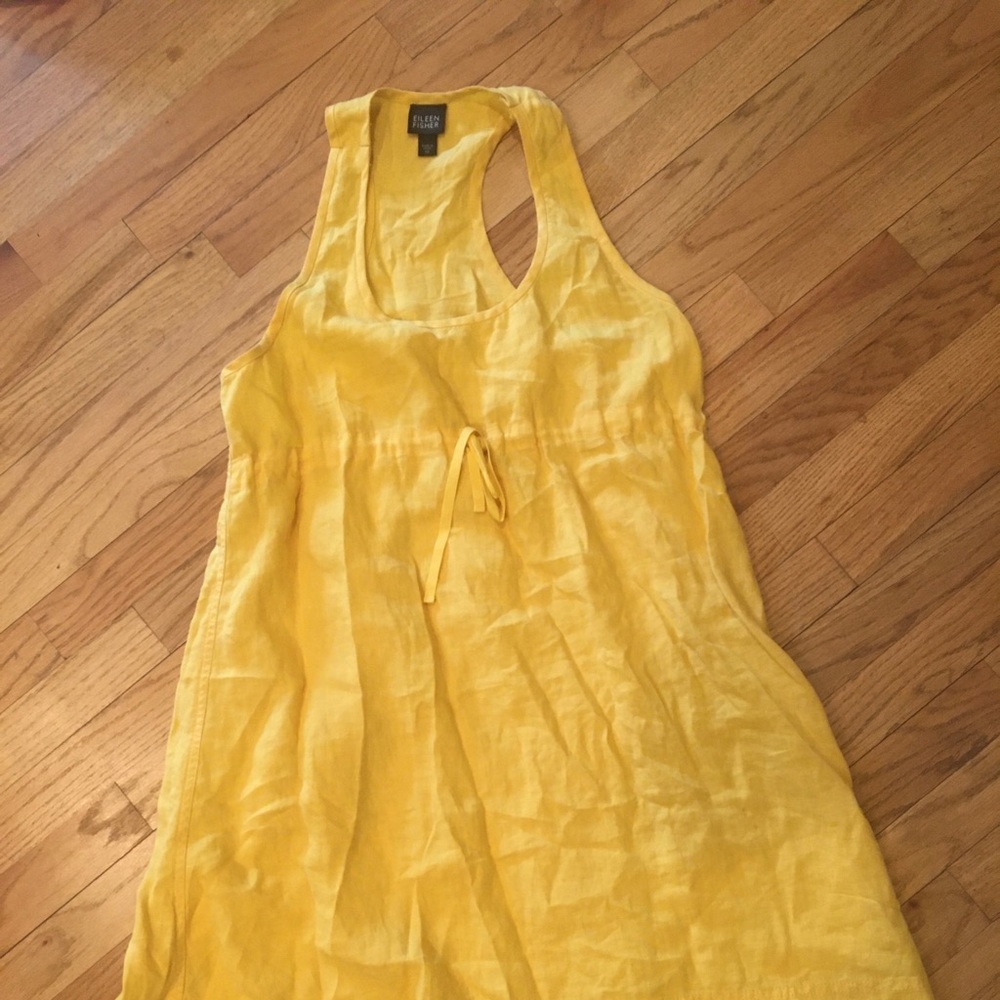 Eileen Fisher cool yellow linen sundress XS